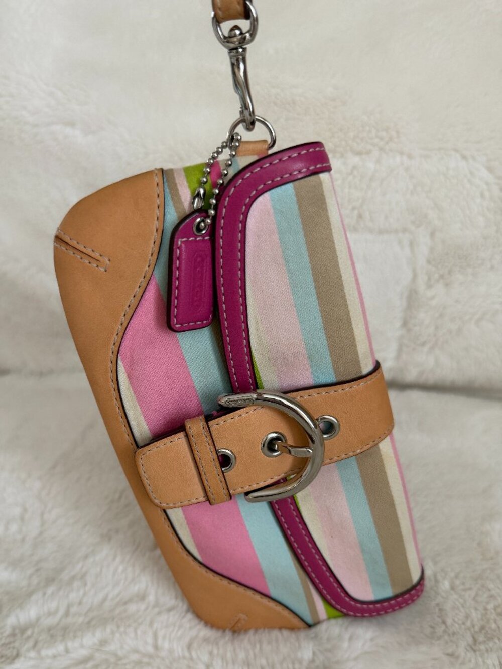 Coach Vintage Y2K Signature Soho Brown Hot Pink Leather Wristlet